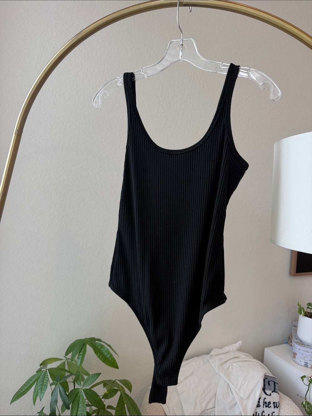 Dex Black Ribbed Scoop Neck Bodysuit